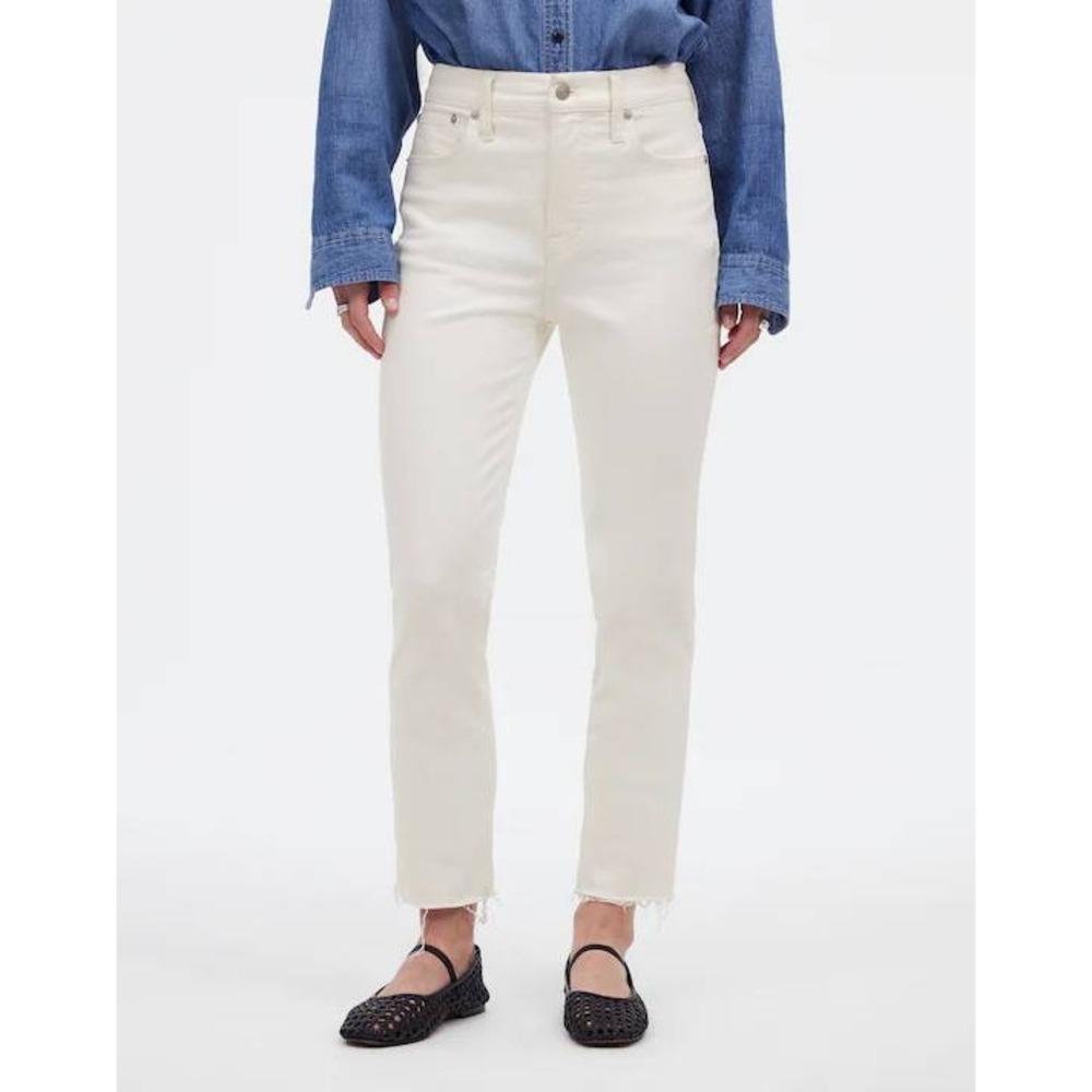 Madewell Jeans The Perfect Vintage 30 Tile White High Rise Raw Hem Tapered Leg